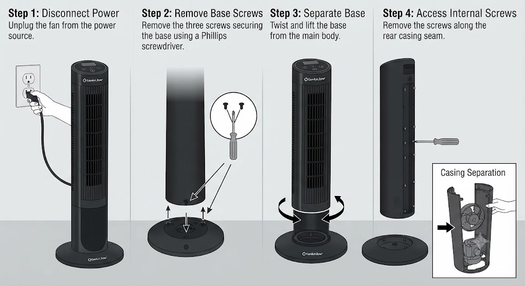 how to open a comfort zone tower fan model cztfr1bk